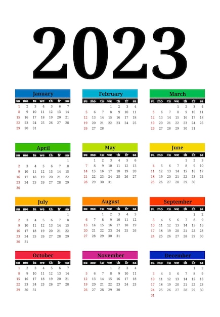 Calendar for 2023 isolated on a white background