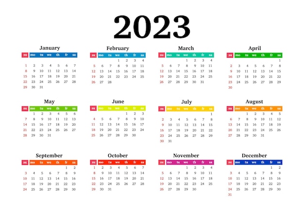 Calendar for 2023 isolated on a white background