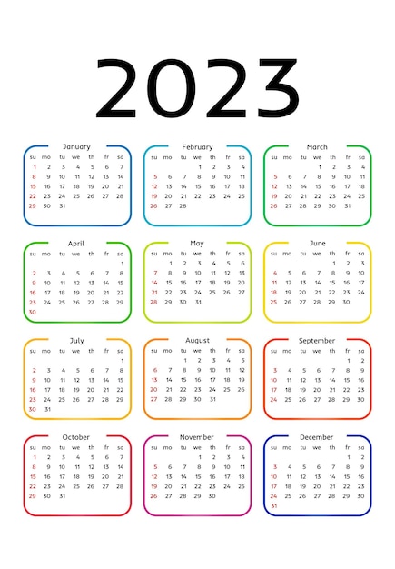 Vector calendar for 2023 isolated on a white background