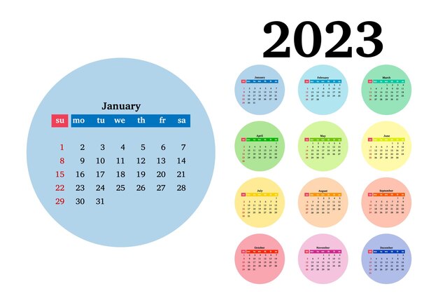 Calendar for 2023 isolated on a white background