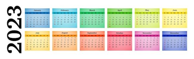 Calendar for 2023 isolated on a white background