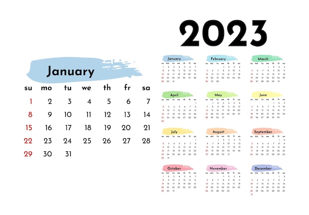 Calendar for 2023 isolated on a white background