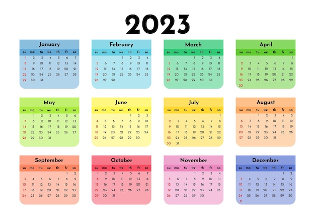 Calendario per il 2023 isolato su sfondo bianco