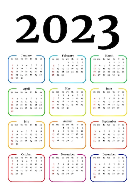 Calendario per il 2023 isolato su sfondo bianco