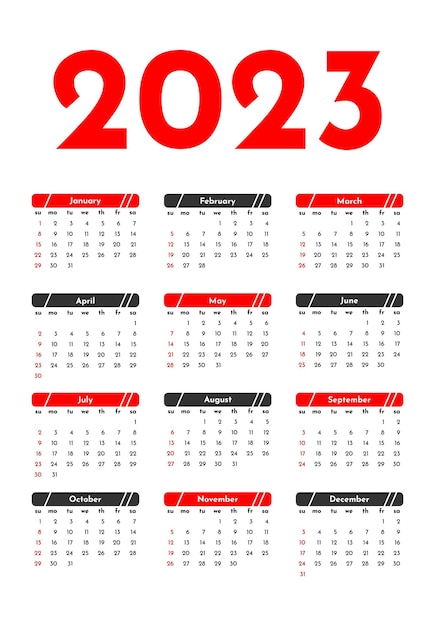 Calendar for 2023 isolated on a white background