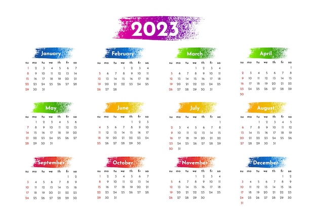 Calendar for 2023 isolated on a white background