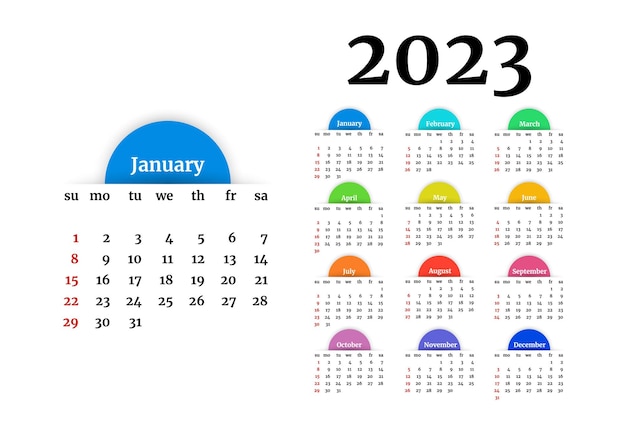 Calendar for 2023 isolated on a white background