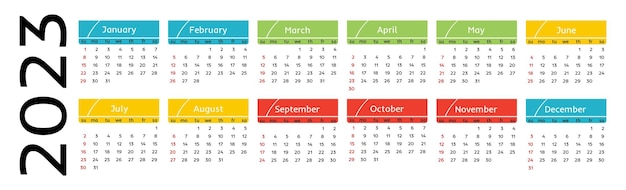 Calendar for 2023 isolated on a white background