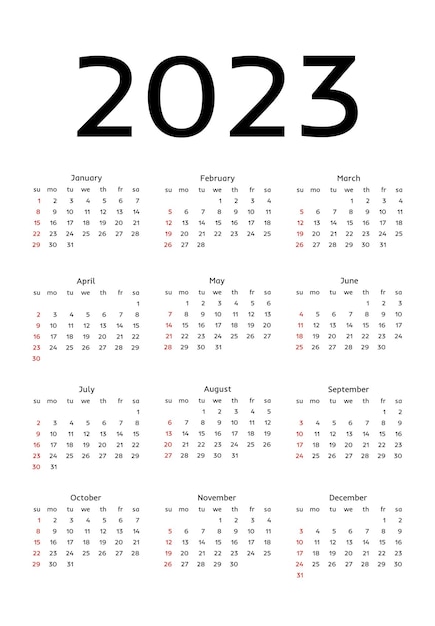 Calendar for 2023 isolated on a white background