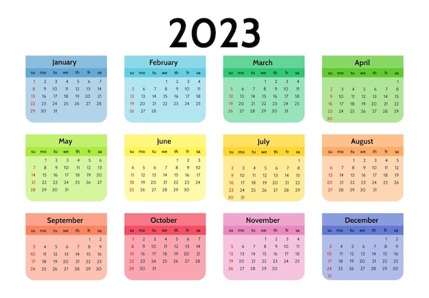 Vector calendar for 2023 isolated on a white background