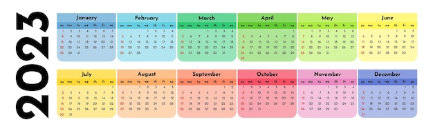 Calendar for 2023 isolated on a white background