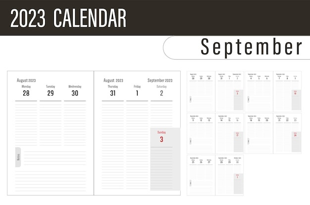 Calendar 2023 kalendarium day number week planner time meeting business