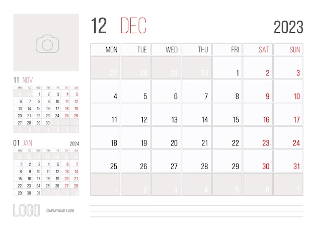 Calendar 2023 planner corporate template design month december