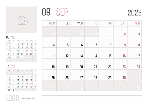 Calendar 2023 planner corporate template design month september