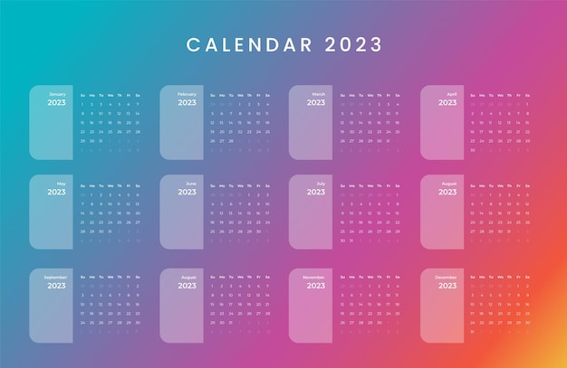 달력 2023 벡터 템플릿 디자인입니다. 2023년 새해 달력. 심플하고 모던한 디자인