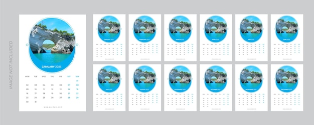 Calendar 2023 week start monday corporate design template vector