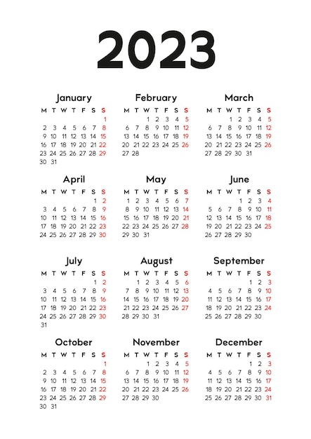 Неделя календаря 2023 начинается в понедельник. Основная векторная иллюстрация бизнес-шаблона