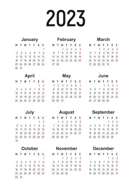 Calendar 2023 week starts on Monday basic business template vector illustration