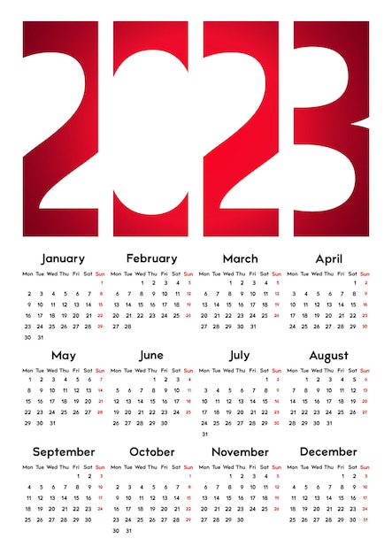 Вектор Неделя календаря 2023 начинается в понедельник. основная векторная иллюстрация бизнес-шаблона