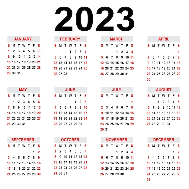 Calendar 2023 Week starts on Sunday Basic grid