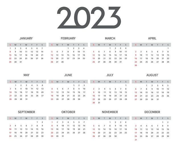 La settimana del calendario 2023 inizia di domenica.