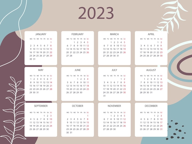 Vettore calendario 2023 con disegno astratto