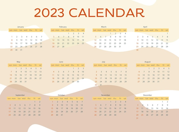 Calendar 2023 with autumn colors