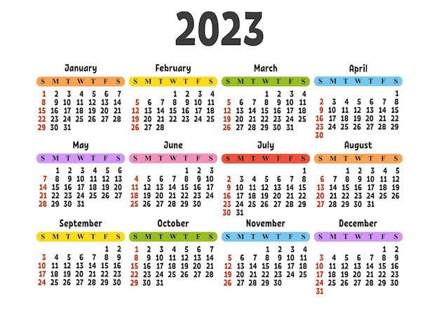 Calendario per il 2023 con un simpatico personaggio design divertente e luminoso in stile cartone animato