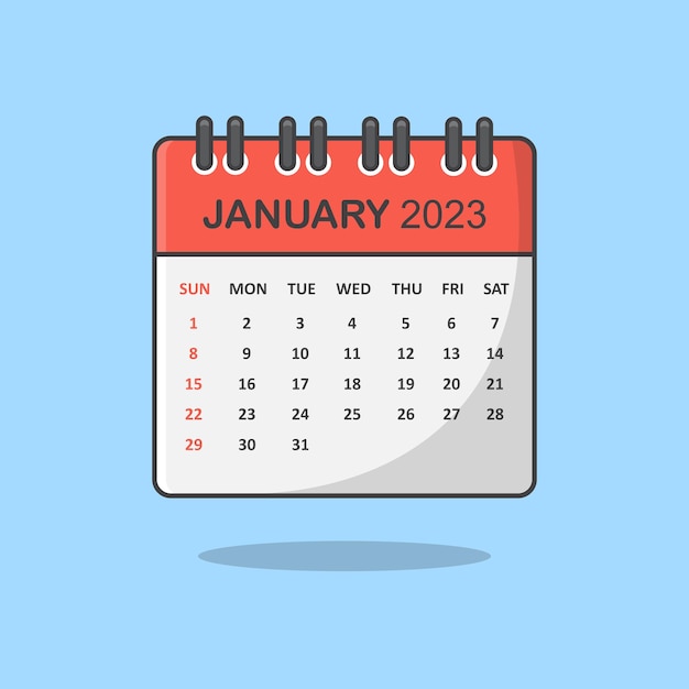 Calendar For 2023 Year Cartoon Vector Illustration January 2023 Calendar Flat Icon Outline