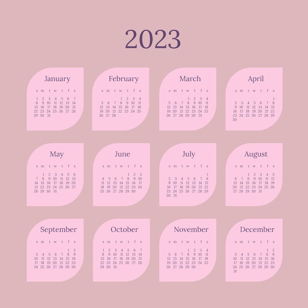 Vector calendar for 2023 year of the rabbit in delicate pink and lilac tones