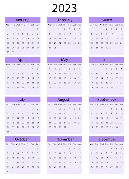 Calendar 2023 year Vector illustration Simple template