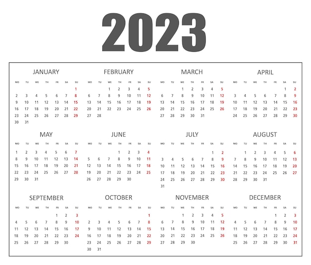 Calendar for 2023 year.