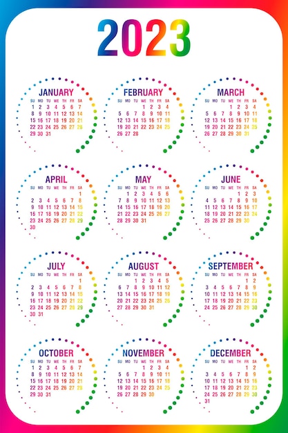 Vector calendar 2023 yearly. week starts on sunday. vector illustration.