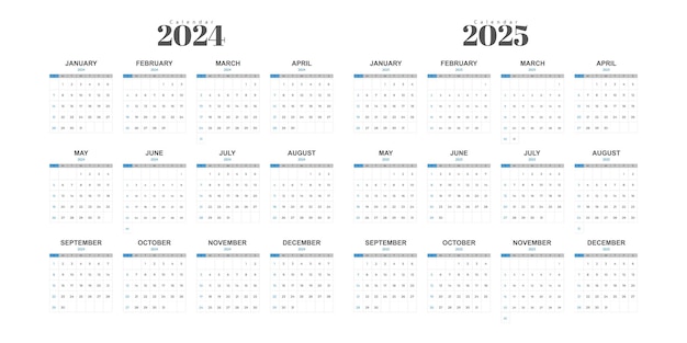 Vector calendar 2024 and 2025 template