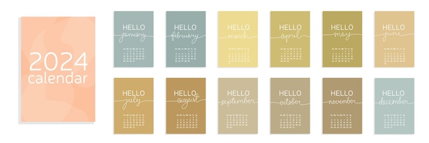 Vector calendar 2024 a4 with text hello january hello february hello march april may june july