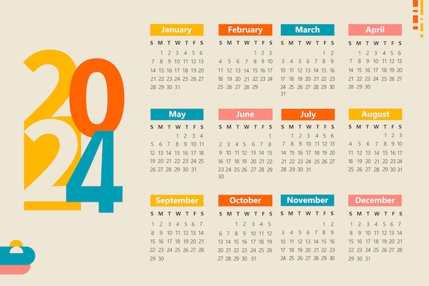 Vector calendar for 2024 abstract typography design