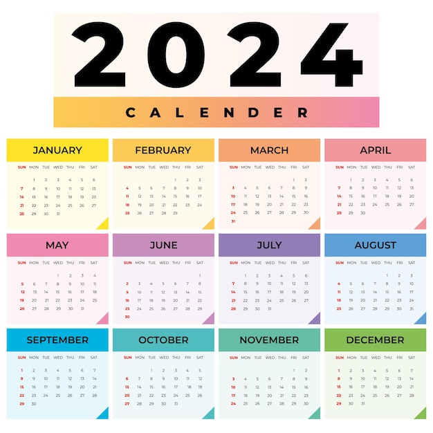 Vector calendar 2024 calendar 2024 week starts sunday business design planner template