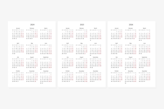 Vector calendar 2024 calendar 2025 calendar 2026 week starts on monday corporate design planner