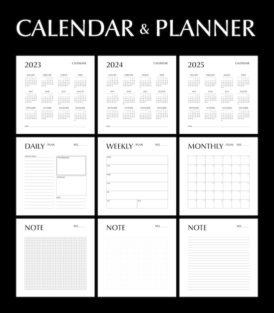 Calendar 2024 daily weekly monthly planner and note minimal design week start sunday template