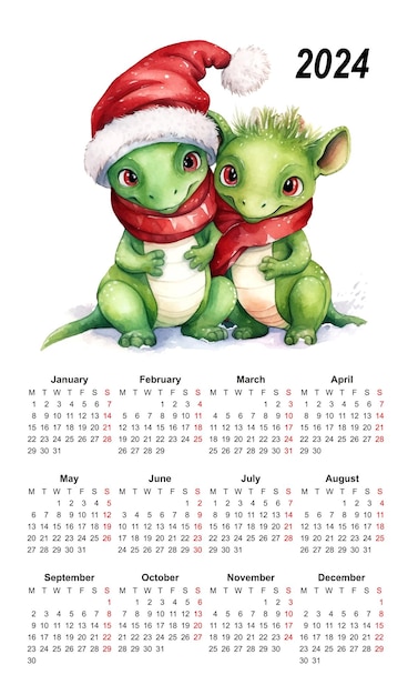 Vettore modello cinese dell'acquerello del drago del calendario 2024