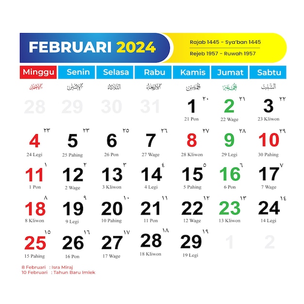 Calendar 2024 February With Red Dates and Holidays