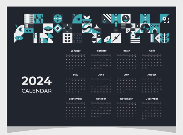 Календарь 2024 геометрические узоры Шаблон календаря на 2024 год с геометрическими фигурами