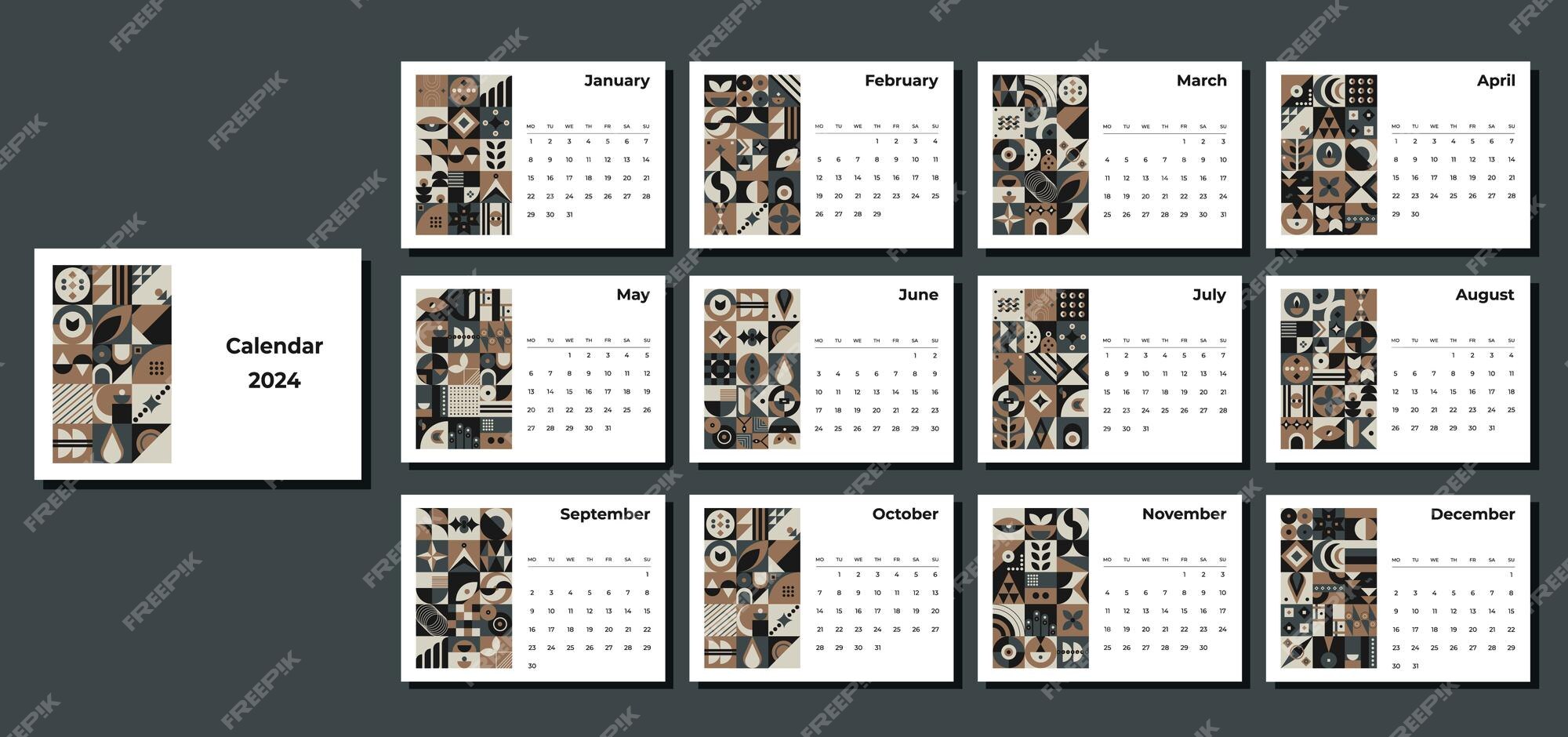 premium-vector-calendar-2024-geometric-patterns-monthly-calendar-template-for-2024-year-with