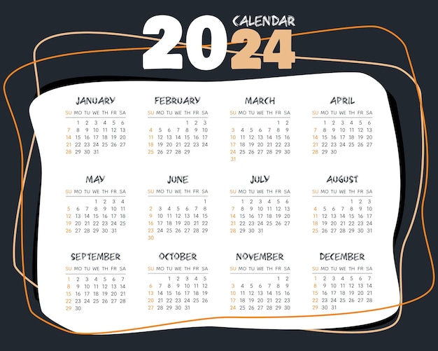 Premium Vector Calendar 2024 horizontal dark template week start on