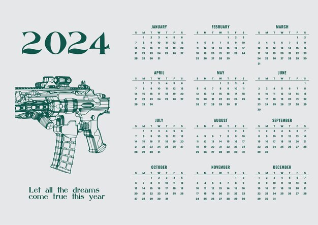 Vector calendar 2024 illustration rifle