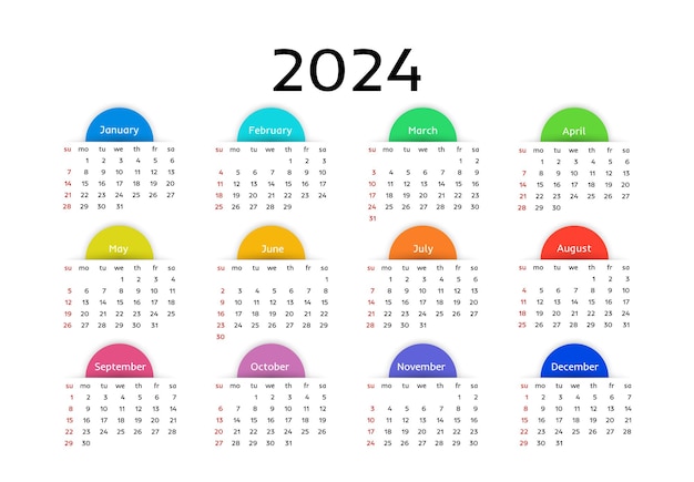 Calendario per il 2024 isolato su uno sfondo bianco modello di business da domenica a lunedì illustrazione vettoriale