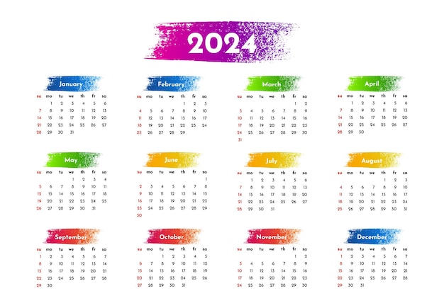 Календарь на 2024 год изолирован на белом фоне от воскресенья до понедельника бизнес шаблон Векторная иллюстрация