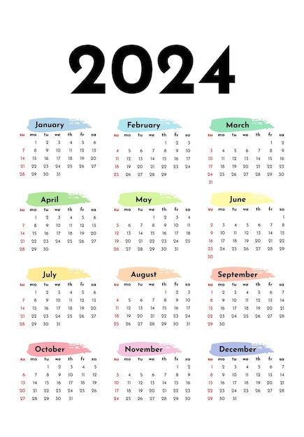 Calendario per il 2024 isolato su uno sfondo bianco