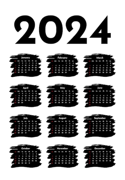 Calendar for 2024 isolated on a white background