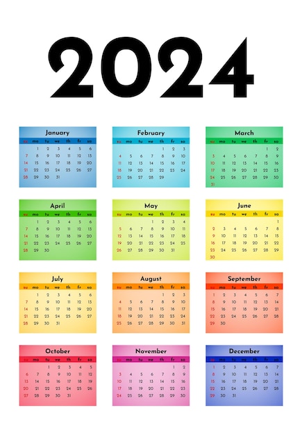 Calendario per il 2024 isolato su uno sfondo bianco